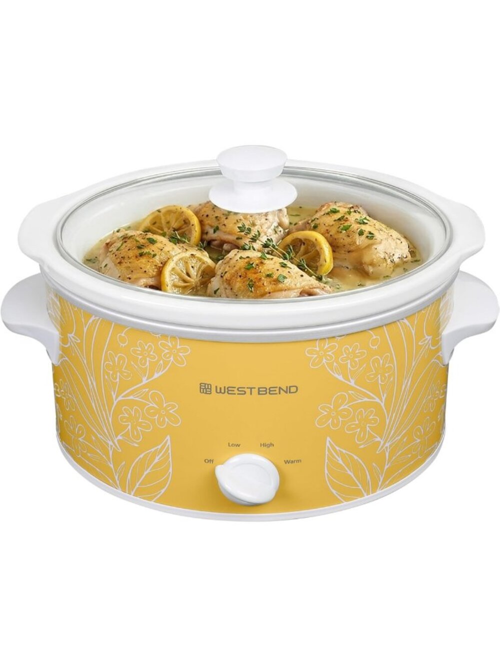4-Quart Manual Slow Cooker with 3 Settings, Dishwasher-Safe Ceramic Lid, Yellow